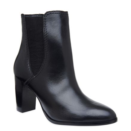 Bota Feminina Ankle Boot Couro e Elástico - Preto