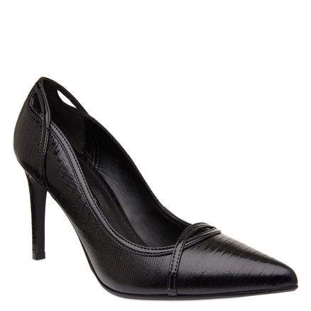 Scarpin Couro Lezard - Preto