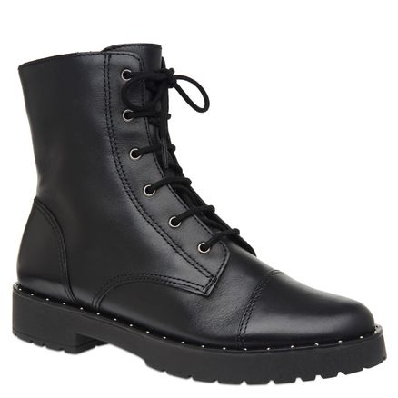 Coturno Tachas Couro - Preto