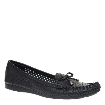 Mocassim Feminino Lasercut Couro - Preto