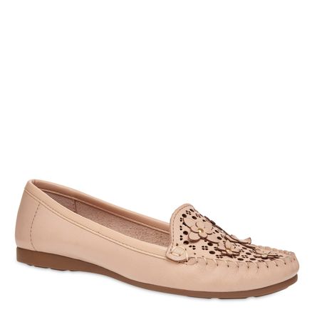 Mocassim Feminino Lasercut Flowers Couro Atanado - Atanado Nude