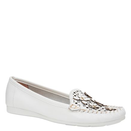 Mocassim Feminino Lasercut Flowers Couro Atanado - Branco