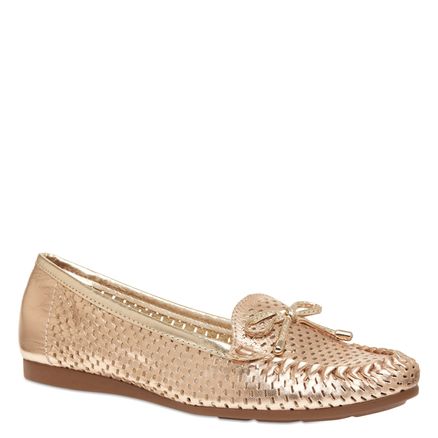 Mocassim Feminino Lasercut Couro - Dourado