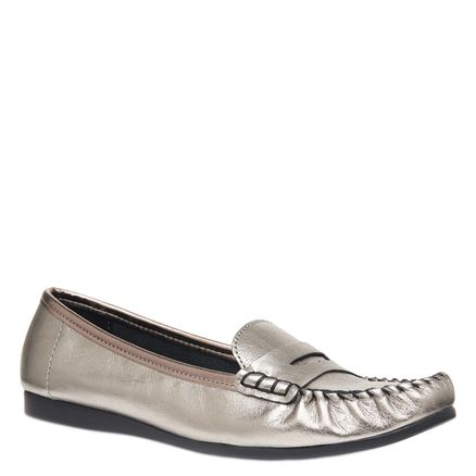 Mocassim Couro - Prata Velha