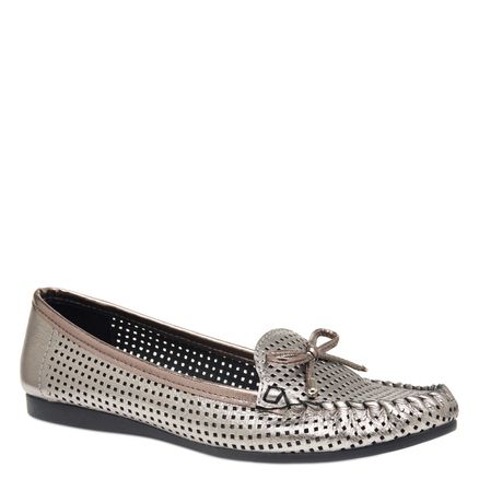 Mocassim Feminino Lasercut Couro - Prata