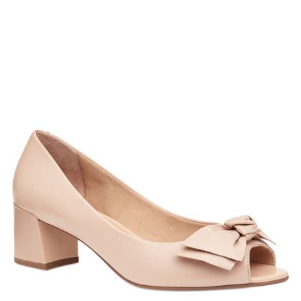 Peep Toe Laço Couro - Nude