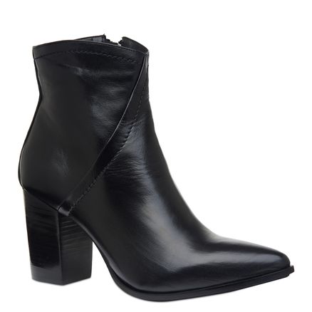 Bota Recortes Couro - Preto