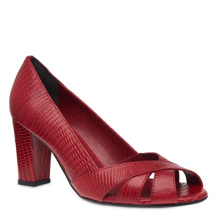 Peep Toe Strappy Couro - Couro Lezard Rubi