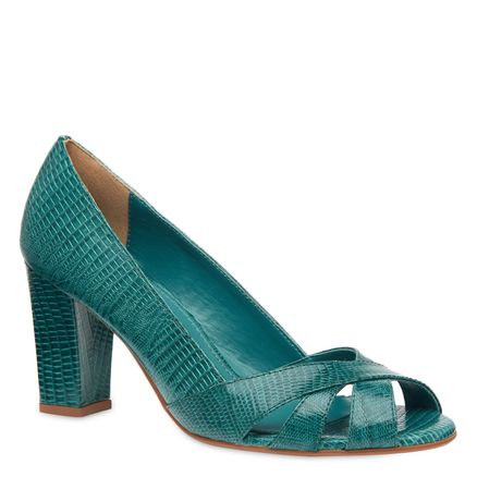 Peep Toe Strappy Couro - Couro Lezard Esmeralda