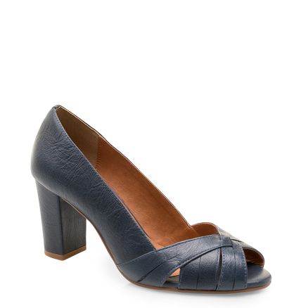Peep Toe Recortes Couro Floater - Marinho