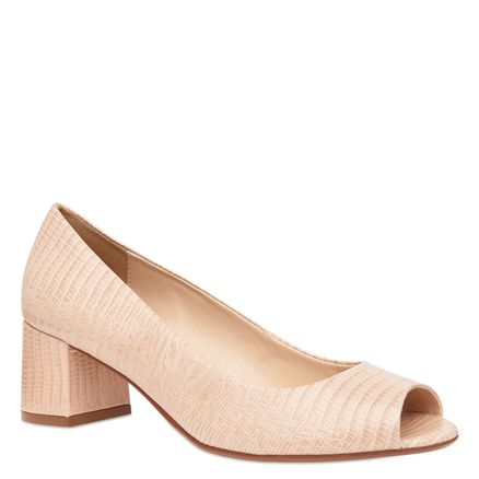 Peep Toe Salto Medio - Couro Lezard Nude