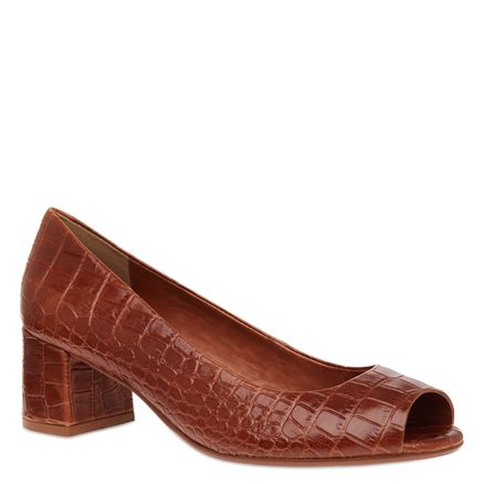 Peep Toe Salto Medio - Couro Croco Sela