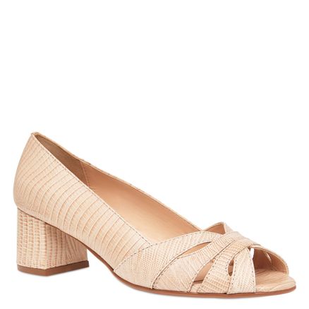Peep Toe Strappy Couro - Couro Lezard Nude