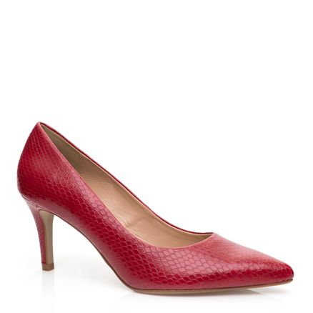 Scarpin Bico Fino Couro New Croco - Cereja