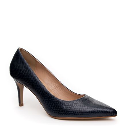 Scarpin Bico Fino Couro New Croco - Marine