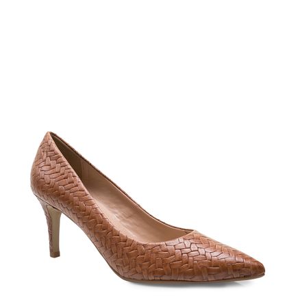 Scarpin Bico Fino Couro New Croco - Mel