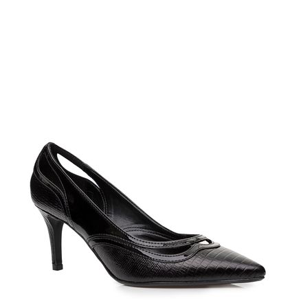 Scarpin Cloud Couro Python Verniz Soft - Preto