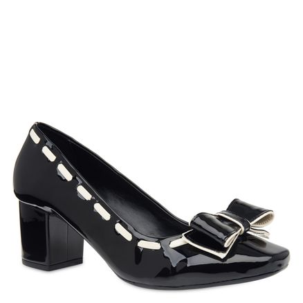 Scarpin Laço Bicolor - Preto e Off White