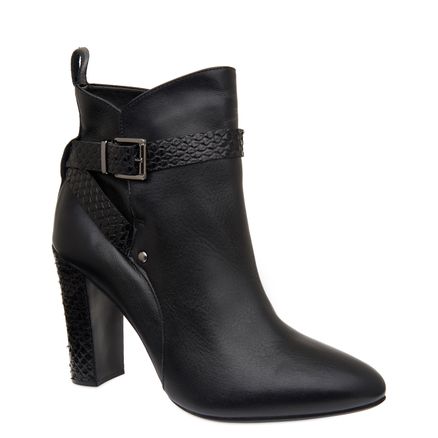 Bota Feminina Ankle Boot Couro & Python - Preto