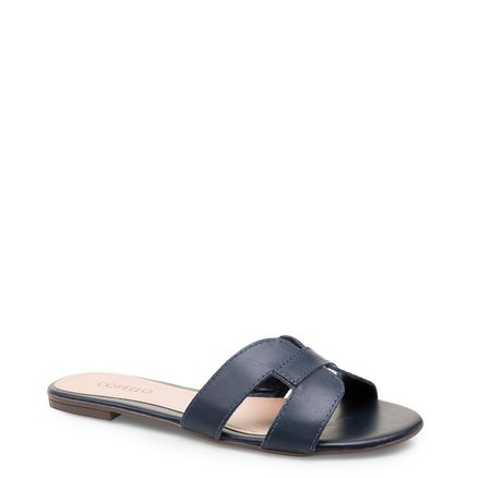 Rasteirinha Chinelo Geometric Couro - Marinho