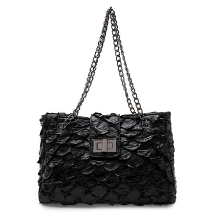 Bolsa De Ombro Feminina Pele Pirarucu - Preto