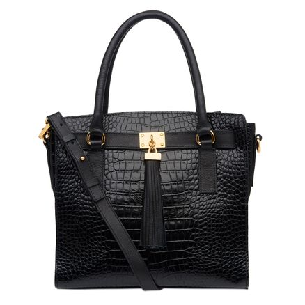 Tote Bag Beth Couro - Croco Preto