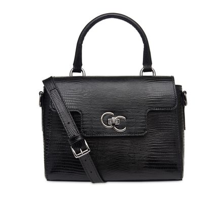 Satchel Cecilia Couro - Lezard Preto