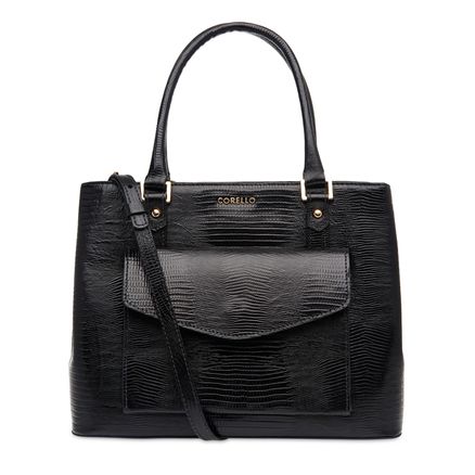 Bolsa Tote Alice Couro - Lezard Preto