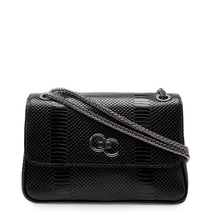 Bolsa De Ombro Feminina Python Dorso Couro - Preto