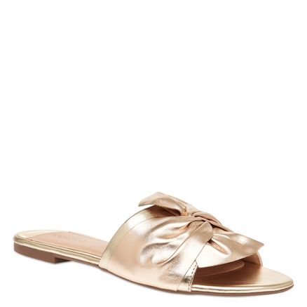 Slide Maxi Laço - Couro Metalizado Dourado