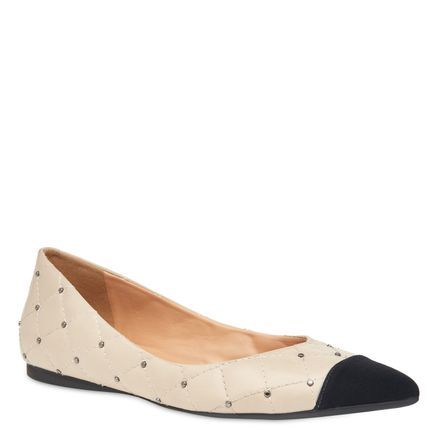 Sapatilha Matelassê Studs - Gorg Pto/Couro Kid Panna