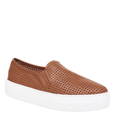 Slip On Feminino Lasercut - Couro Atanado Camel