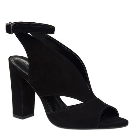Sandália Curves Couro - Couro Nobuck Preto