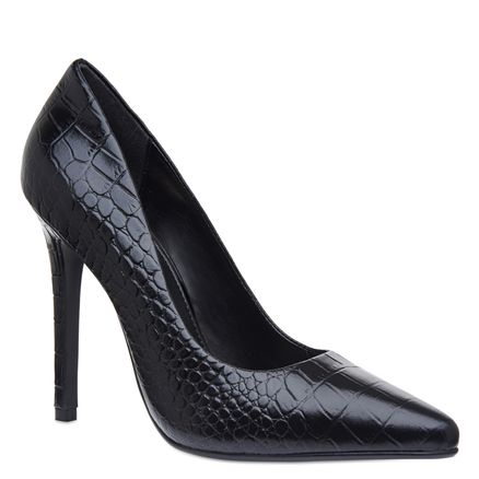 Scarpin Bico Fino Croco - Croco Preto