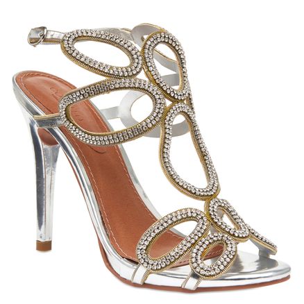 Sandália Glam Recortes & Strass - Specchio Prata/Strass