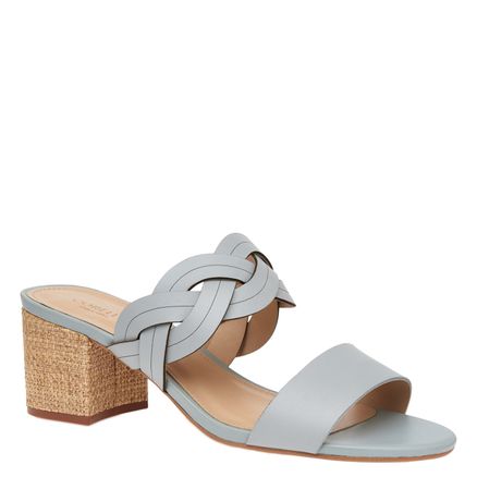 Mule Trançada Ráfia - Couro Atanado Azul