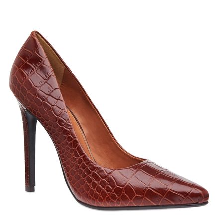 Scarpin Bico Fino Croco - Croco Marsala