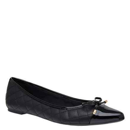 Sapatilha Bico Fino Matelassê - Soft Pele Preto/Verniz Preto