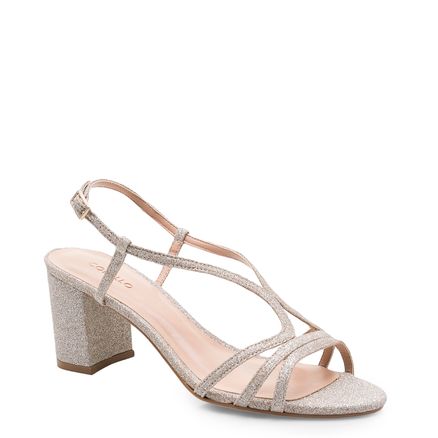 Sandália Feminina Salto Bloco Disco - Mini Glitter Champagne
