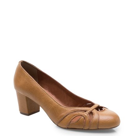 Scarpin Recortes Couro Marrakesh Açafrão Soft - Caramelo