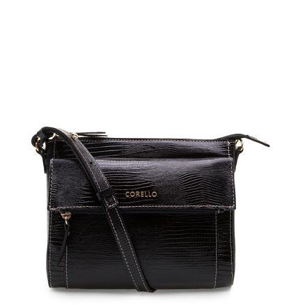 Bolsa Transversal Feminina - Couro Lezard Preto