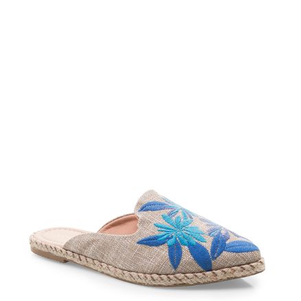 Mule Bordado Linho Natural - Azul
