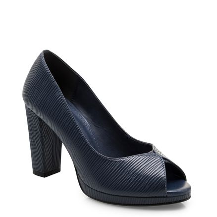 Peep Toe Classic - Couro Raiz Marinho