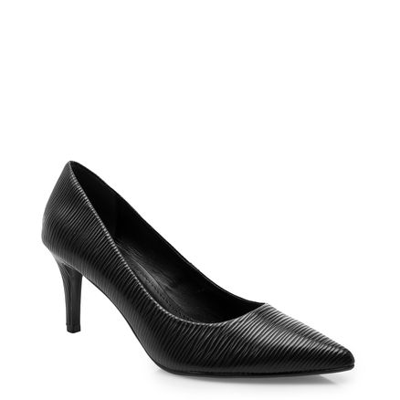 Scarpin Bico Fino Couro New Croco - Couro Raiz Preto
