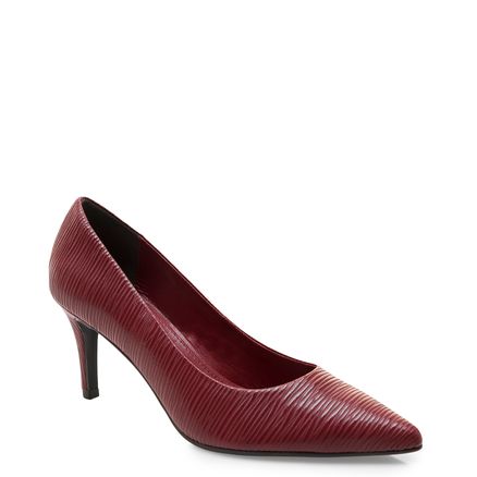 Scarpin Bico Fino Couro New Croco - Couro Raiz Scarlet