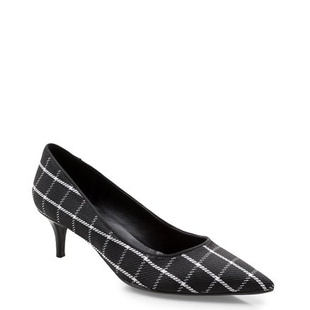 Scarpin Tecido Xadrez - Preto Branco