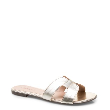 Rasteirinha Chinelo Geometric Couro - Metalizado Ouro
