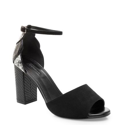 Sandália Feminina Mix Python Camurça Soft - Preto