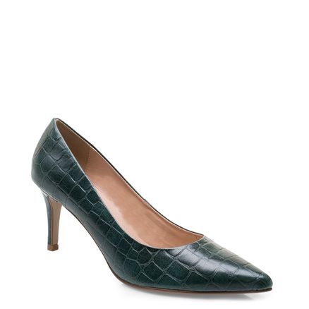 Scarpin Bico Fino Couro New Croco - Forest