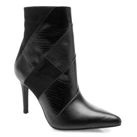 Bota Feminina Patchwork Python Couro Atanado Nobuck - Preto